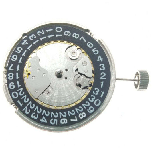 Seagull ST2555 automatic watch movement with second hand at 9H and big date, perlage finish.