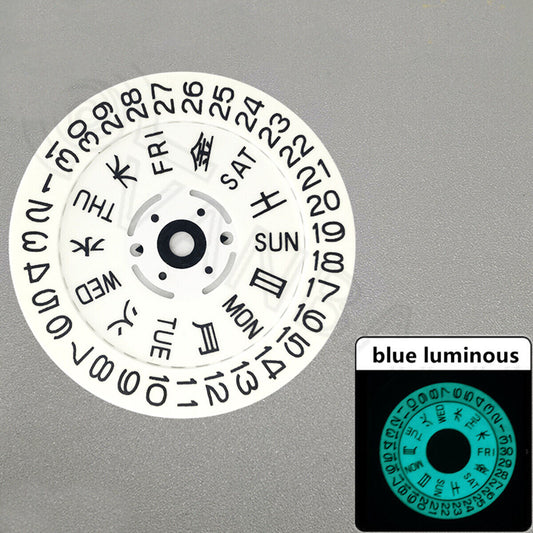 Japanese font blue lume watch dial with white date and week wheels for NH36 movement, brand quality