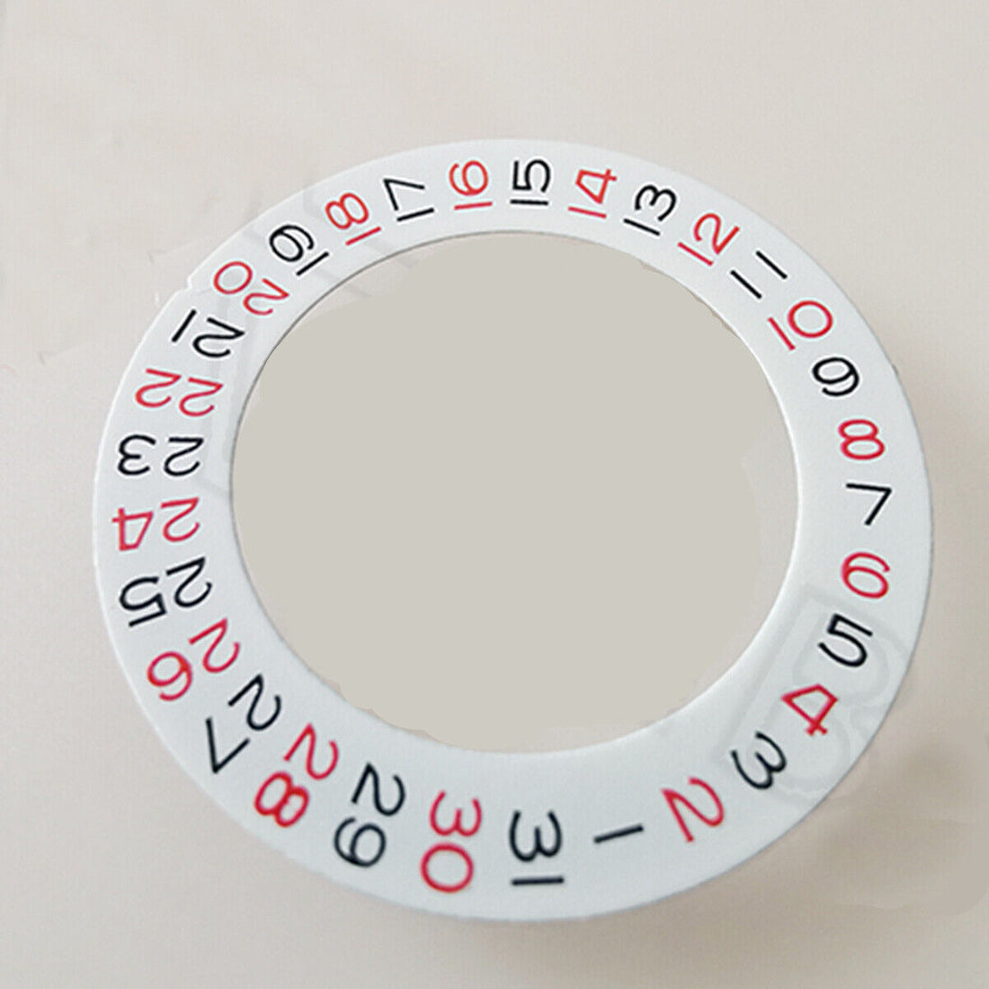 Red date wheel overlay for ETA 2824/2836 and Miyota 8215/8200 movements, date at 3 o'clock.