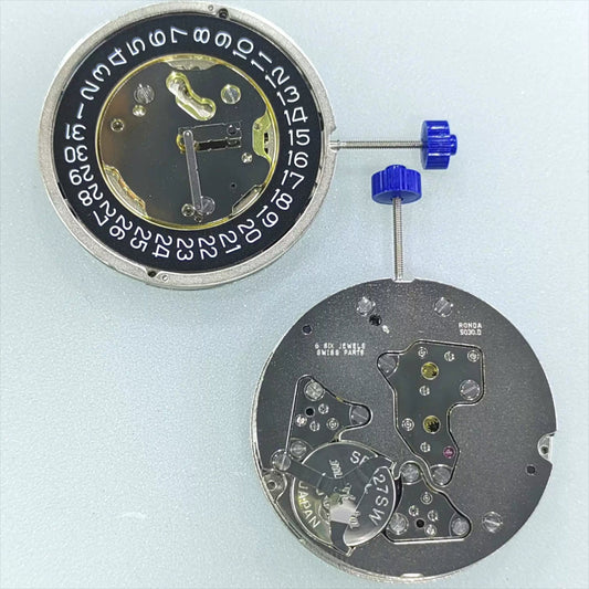 Swiss Part Ronda 5030.D quartz watch movement with black date disk at 3 o?clock, precise timekeeping