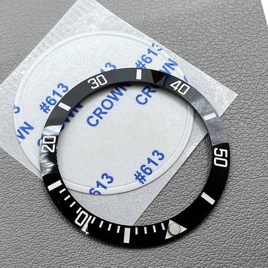 38mm black ceramic GMT bezel insert for SUB watches, dull polished finish.
