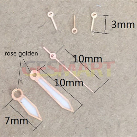 Rose Gold Trim 10mm luminous watch hands, perfect for Miyota OS10 OS20 OS22 OS60 OS80 movements.