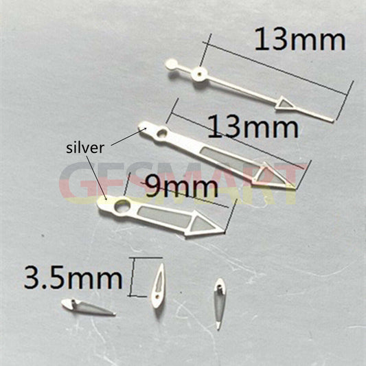 Silver trim green lume watch hands, compatible with Miyota OS10 OS20 OS22 OS60 OS80 movements.