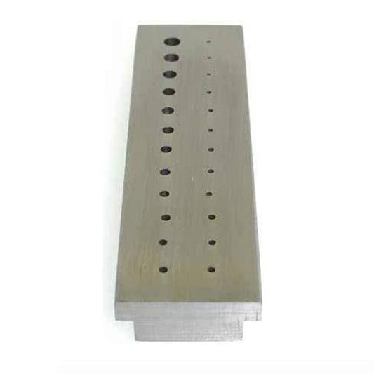 Bergeon 1901 riveting stakes set with 24 hardened steel holes, 0.5-2.2 mm, for precision watch repair.