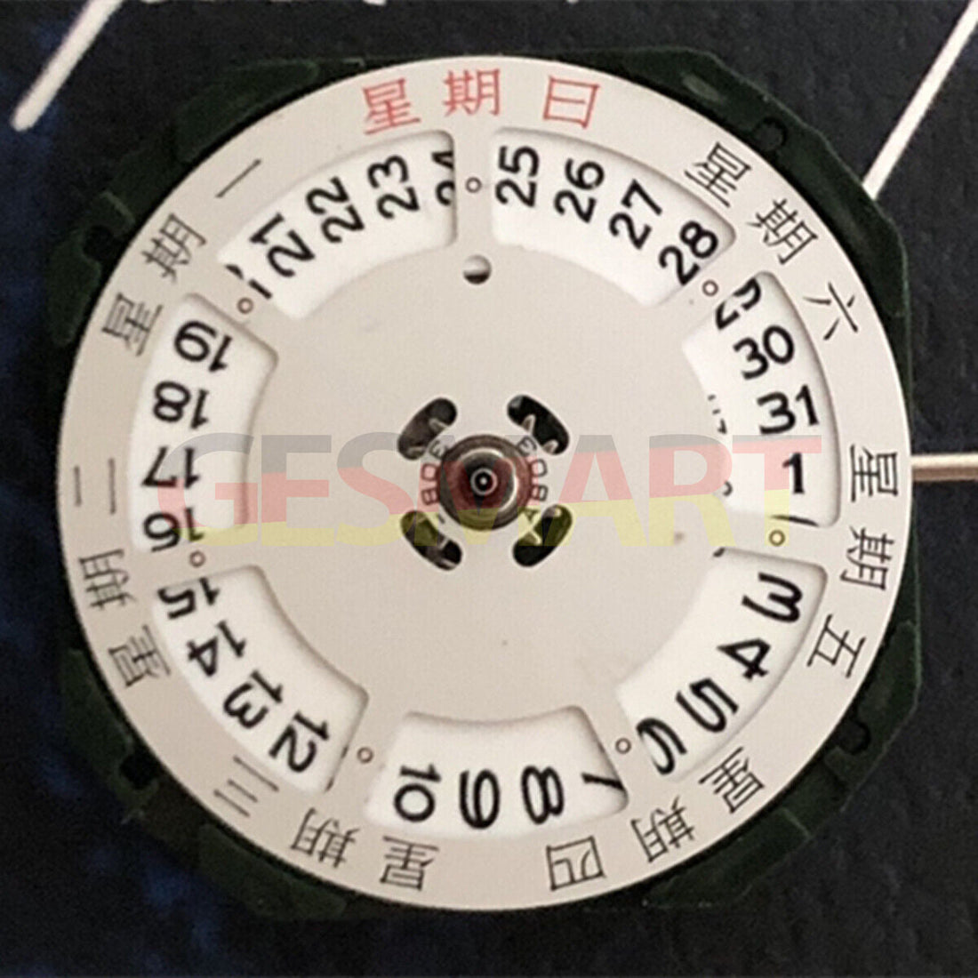 Quartz Miyota 2350 movement with 3 hands, day-date function, and durable watch stem for precise timekeeping.
