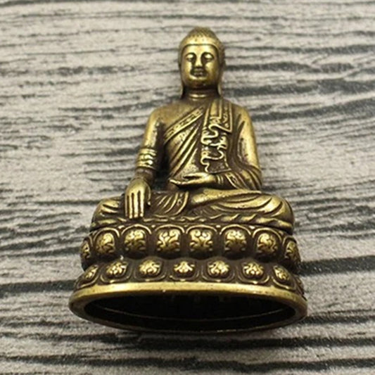 Solid copper Buddha figurine with vintage bronze finish, hand-carved details for watch accessory display.