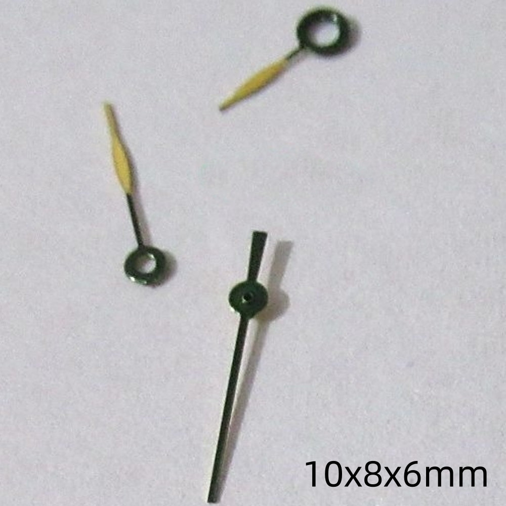 Set of 10mm yellow and black painted watch hands for Miyota 2035, 2115, 2105, 2305 movements.