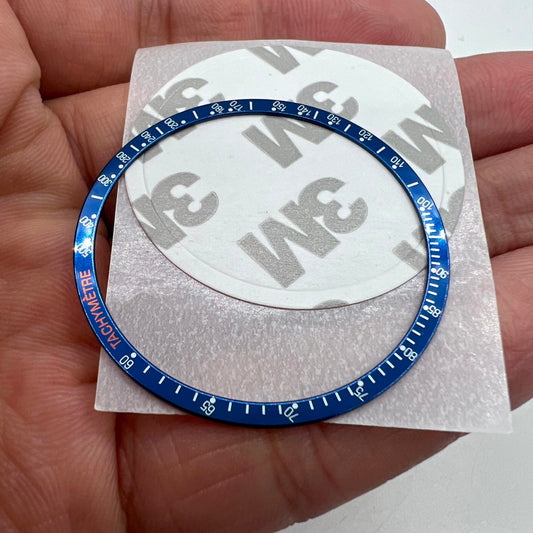 Blue aluminum alloy watch bezel with white and orange font for Omega Speedmaster accessories