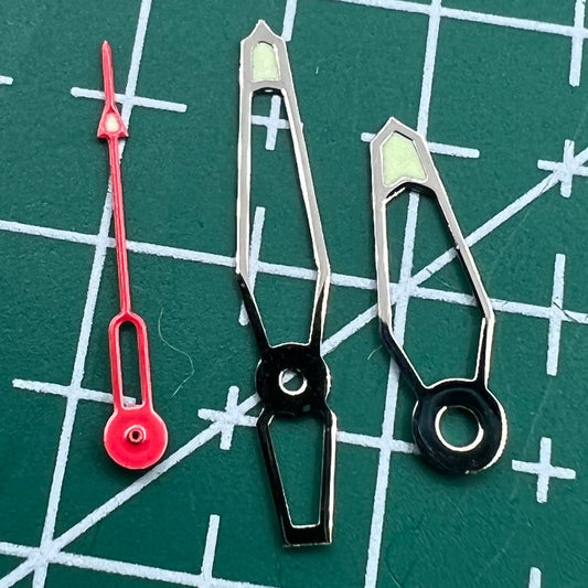 Green luminous hollow watch hands set for Miyota 2035/2115 2105 2305 movements.