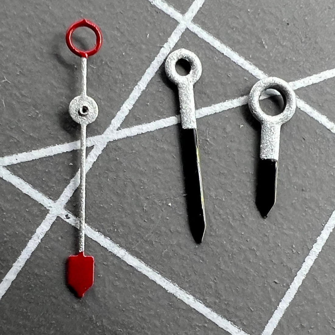 Silver and black painted watch hands for Miyota 2035 2115 2105 2305 2315 movements, precise timing.