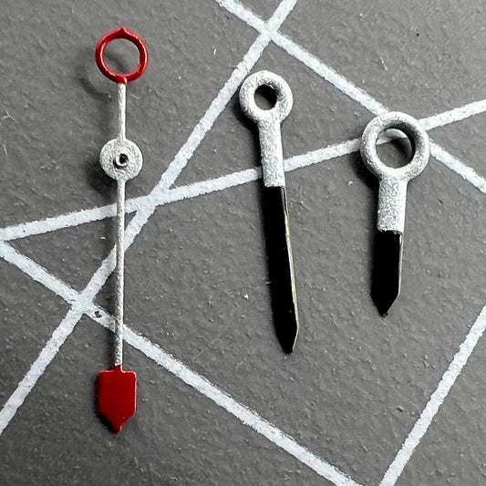 Silver and black painted watch hands for Miyota 2035 2115 2105 2305 2315 movements, precise timing.