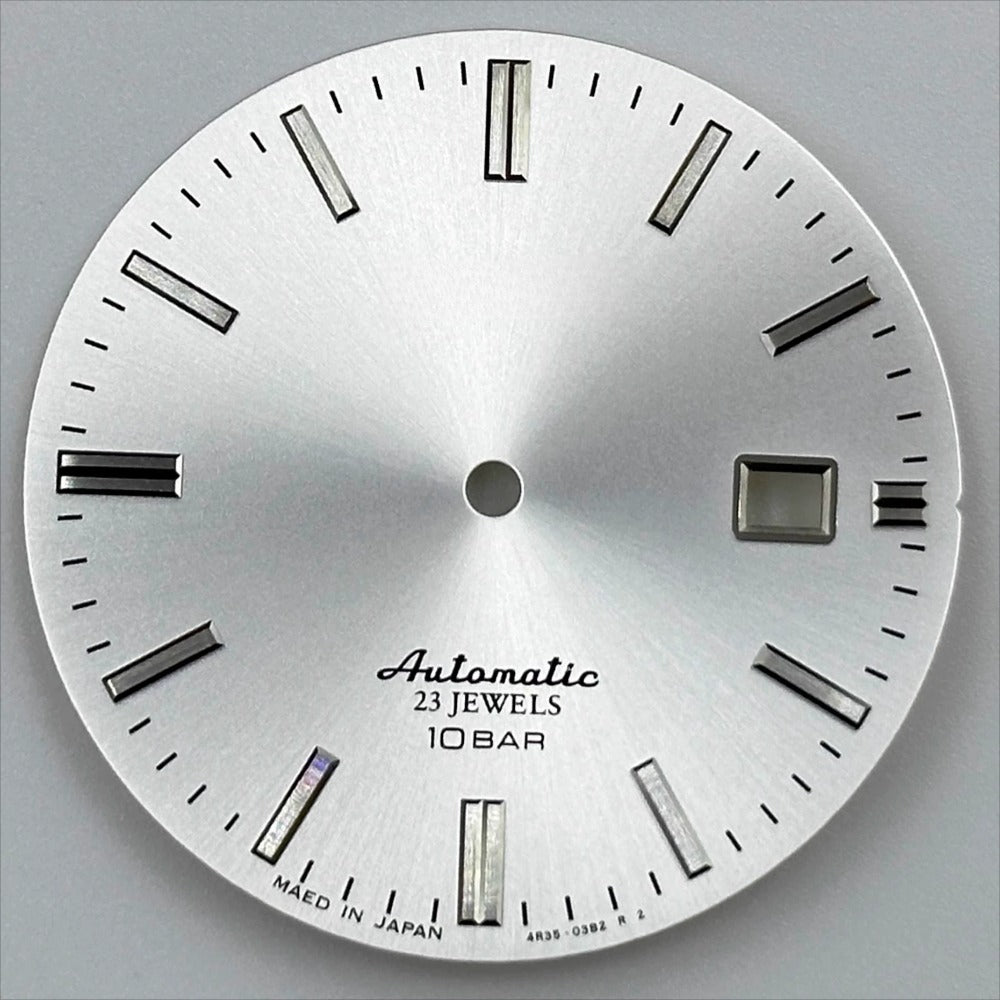 Silver No Lume Modified 34mm Datejust dial for NH35 movement, perfect for watch customization.