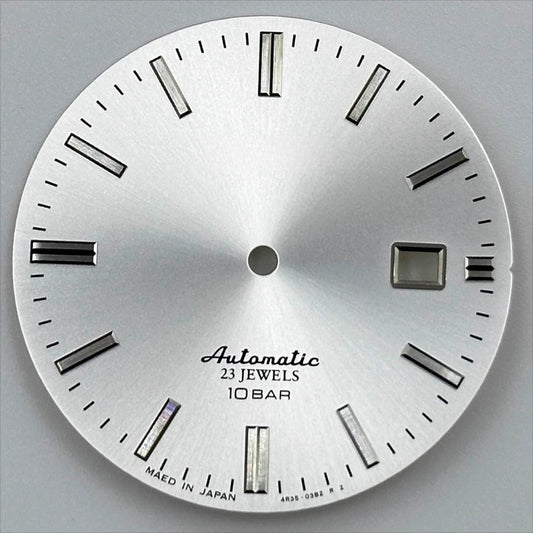 Silver No Lume Modified 34mm Datejust dial for NH35 movement, perfect for watch customization.