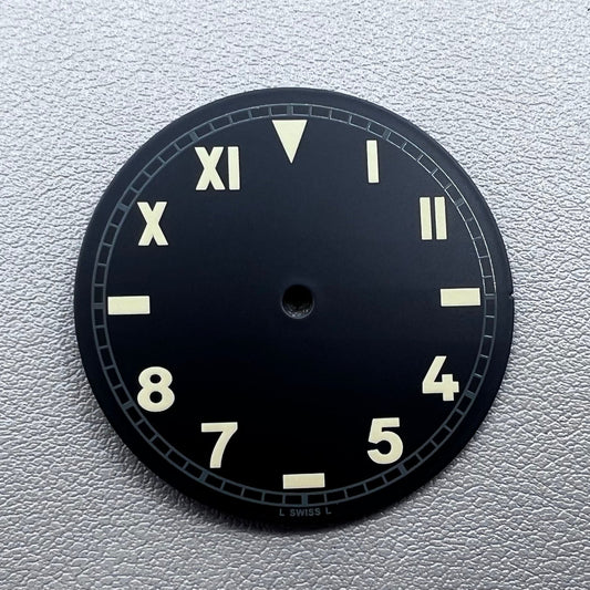 39mm green luminous black watch dial by [BrandName], fits ETA 6497 6498 movements, ideal for custom watch repairs.