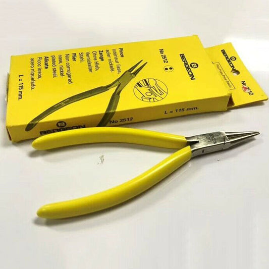Bergeon 2512 round nose pliers with smooth jaws for precise watch accessory bending and crafting.