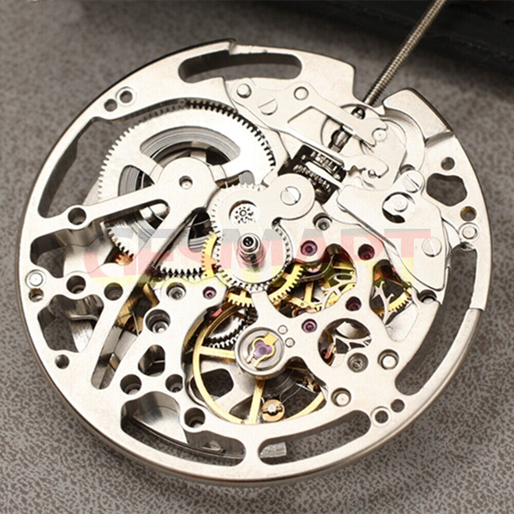 Silver Hollow Automatic Mechanical Watch Movement with Second Stop Function