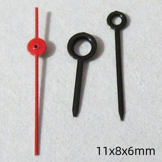 11mm black painted watch hands set for Miyota 2035, 2115, 2105, 2305 movement models.