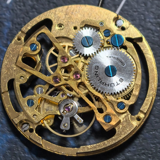 Hollow golden mechanical watch movement part for manual winding, crafted in China, ideal for watch repair.