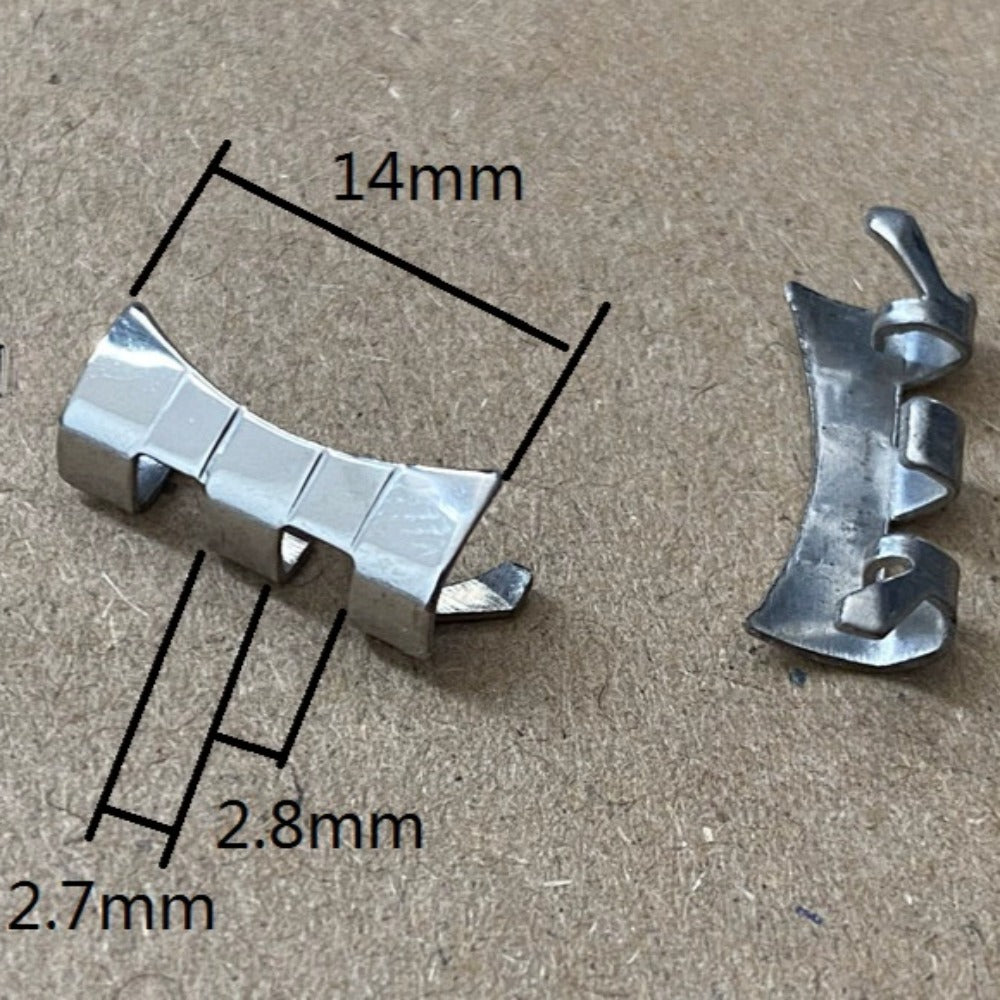 Silver polished curved end spring bars for watch bands, 14x2.8x2.7mm