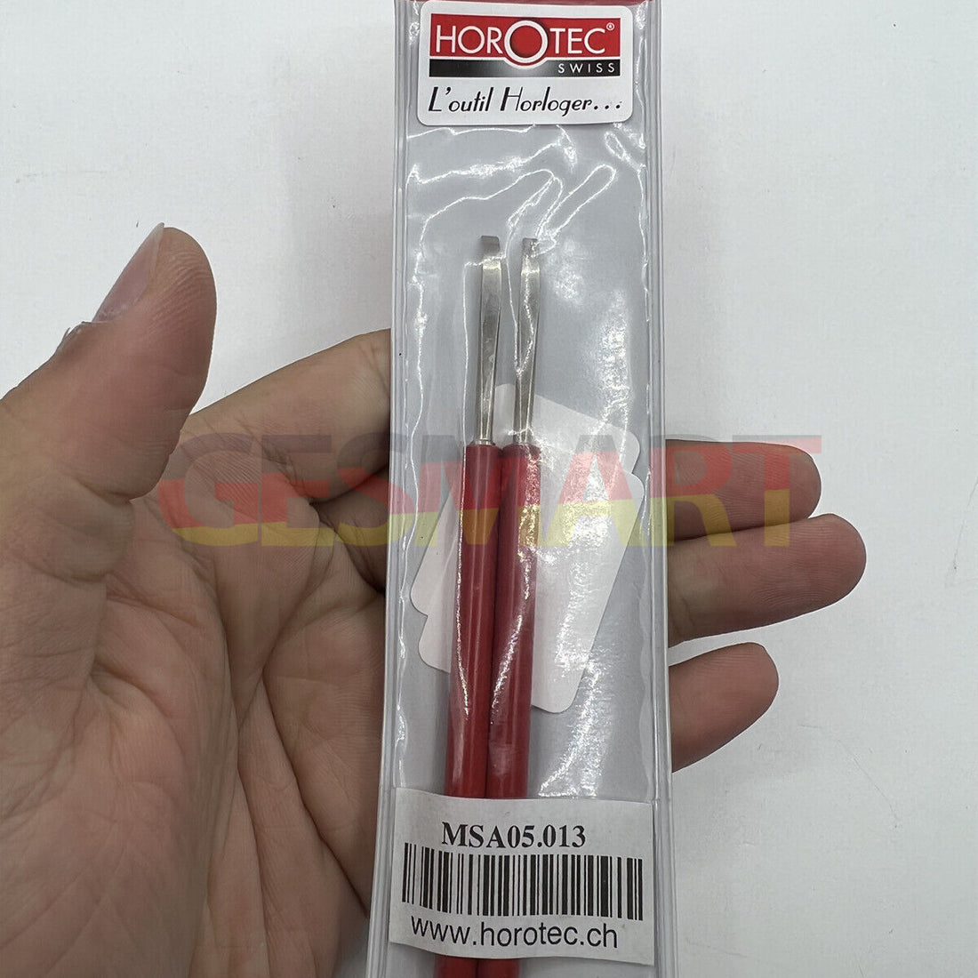 Horotec MSA05.013 hand levers with 3mm tips, ideal for precise wristwatch repairs and adjustments.