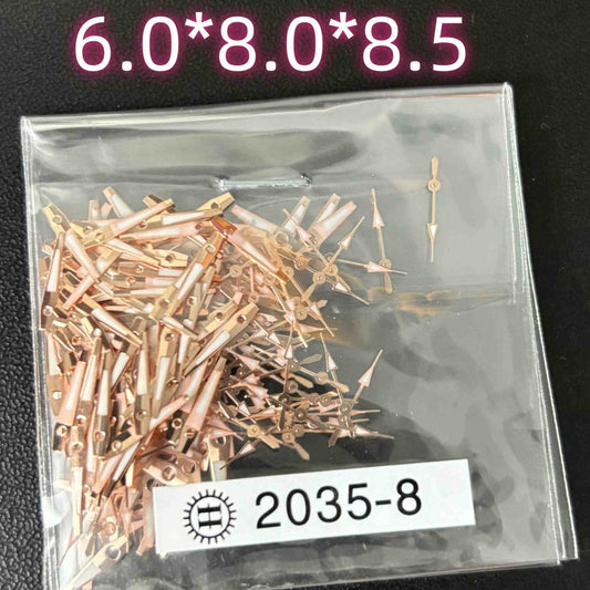 Rose Golden Trim Arrow Shape Watch Hands set, 8.5mm, compatible with Miyota 2035 2115 PC21 movements.