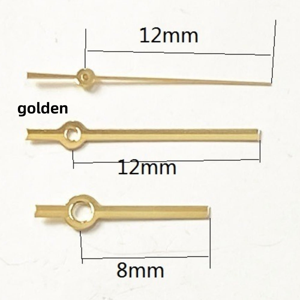 Golden 12x12x8mm square pointed watch hands set for Ronda 515 quartz, precise fit and stylish design
