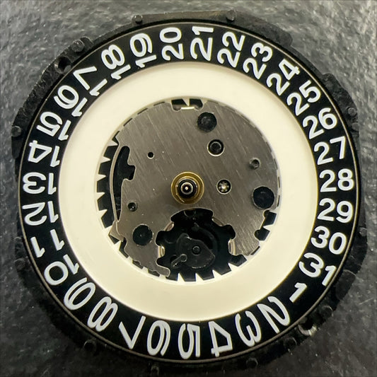 PC32A quartz watch movement with single calendar, black date disk at 3 o'clock by Japan Made brand.