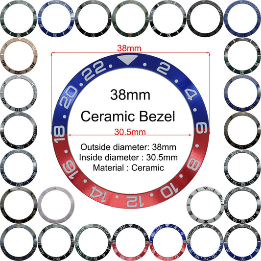 38mm ceramic bezel for GMT men's watch, durable replacement part for watch repair and customization.