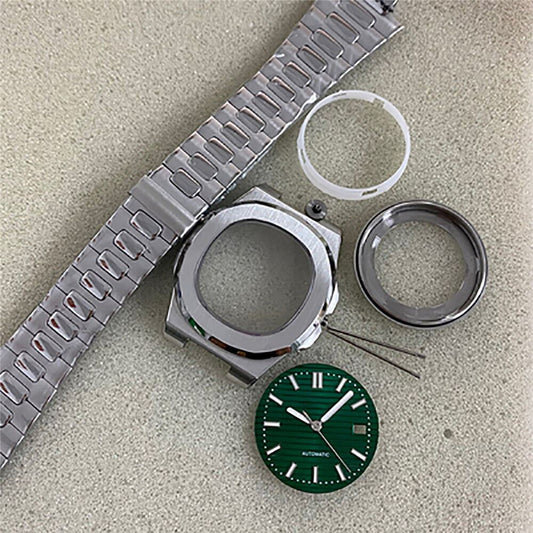 Stainless steel 41mm watch case with dial, compatible with NH35 NH36 movement, quality watch accessory.