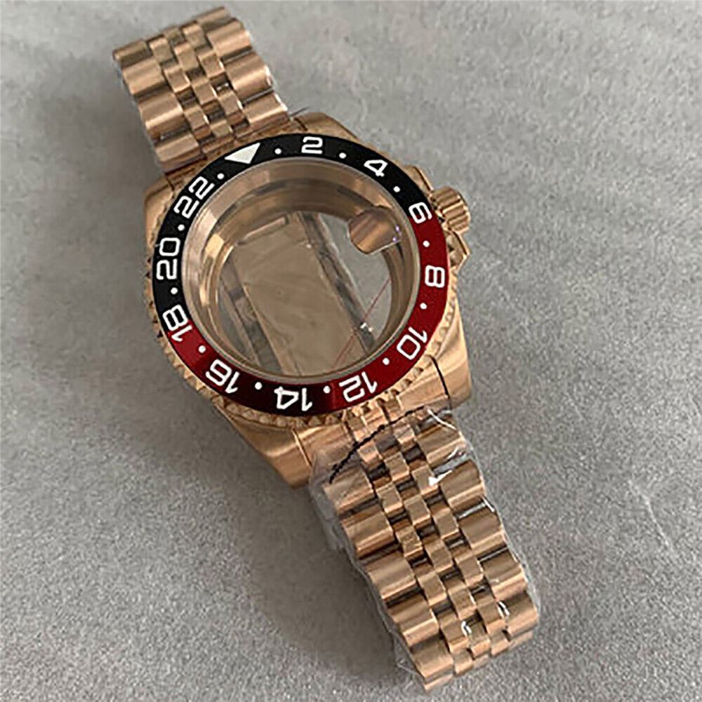Golden 40mm watch case with sapphire glass, compatible with NH35/36 movement; premium watchband accessory.