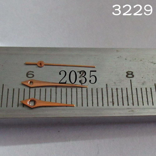 Rose gold watch hands set for Miyota 2035 movement, elegant design, perfect for watch repair.