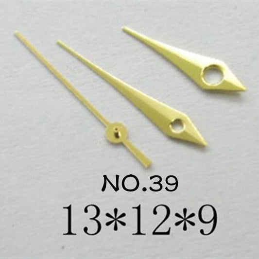 Golden watch hands set for Miyota 2035, lengths 13mm/12mm/9mm, stylish upgrade by NO.39.