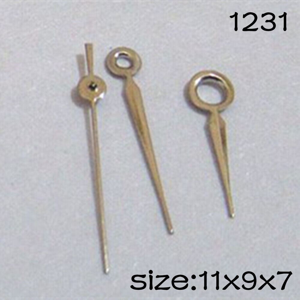 Set of silver watch hands by NO.1231 for Miyota 2035 movement, lengths 11mm, 9mm, and 7mm.