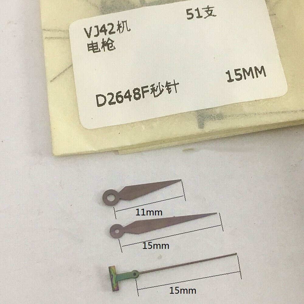 Electric Gun color watch hands for Hattori Epson VJ42 quartz movement, precise timepiece accessory.