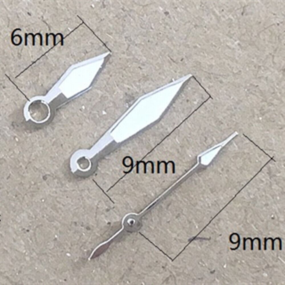 Silver lume watch hands set for Miyota 2035 quartz movement, high visibility, precision fit by P1-H2-C15.