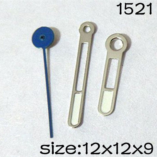 Luminous blue second hand with silver trim for Miyota 2035 watch movement, 12mm length, brand #1521.