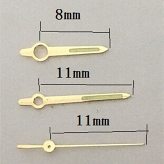 Golden Trim luminous watch hands designed for Miyota 8200 movement, enhancing readability and style.
