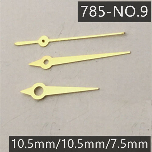 Golden watch hands set for Ronda 785 quartz movement, 3 hands design, stylish and precise by NO.9.