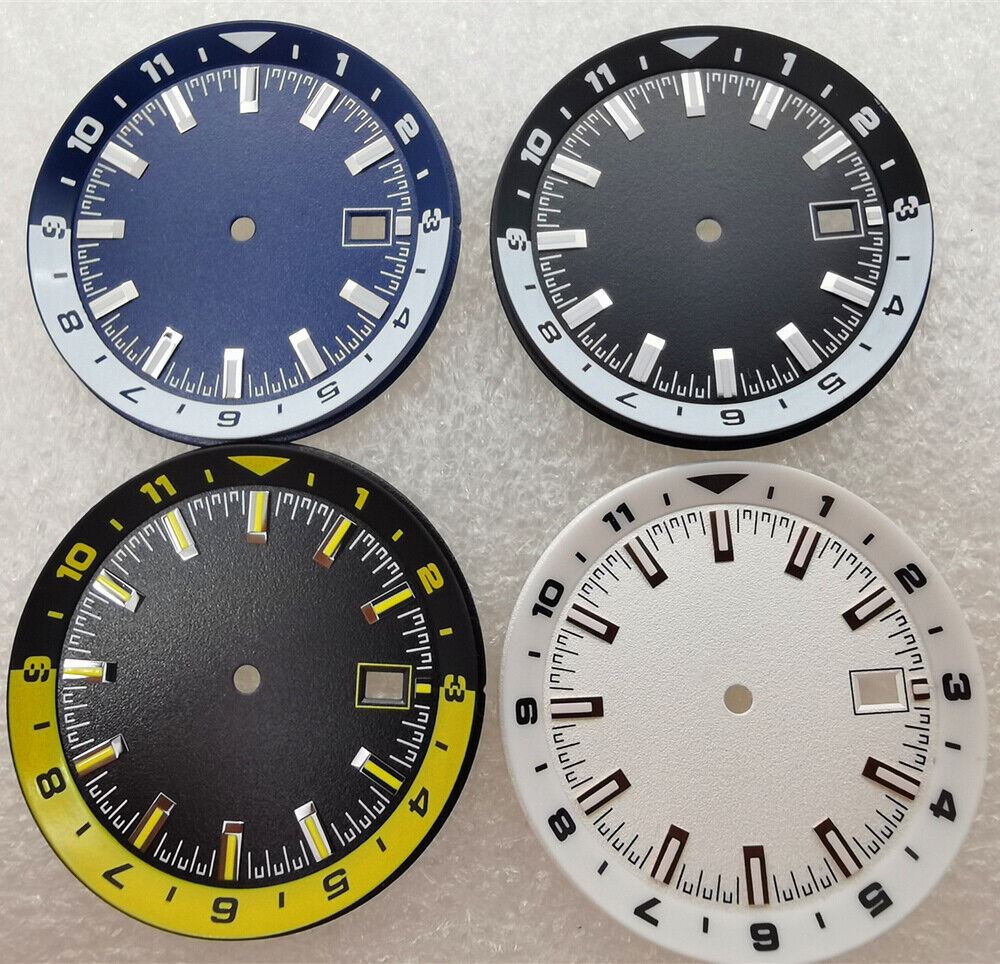 Green luminous 36.5mm watch dial designed for NH35 NH36 movement, featuring inner dial details for precision.