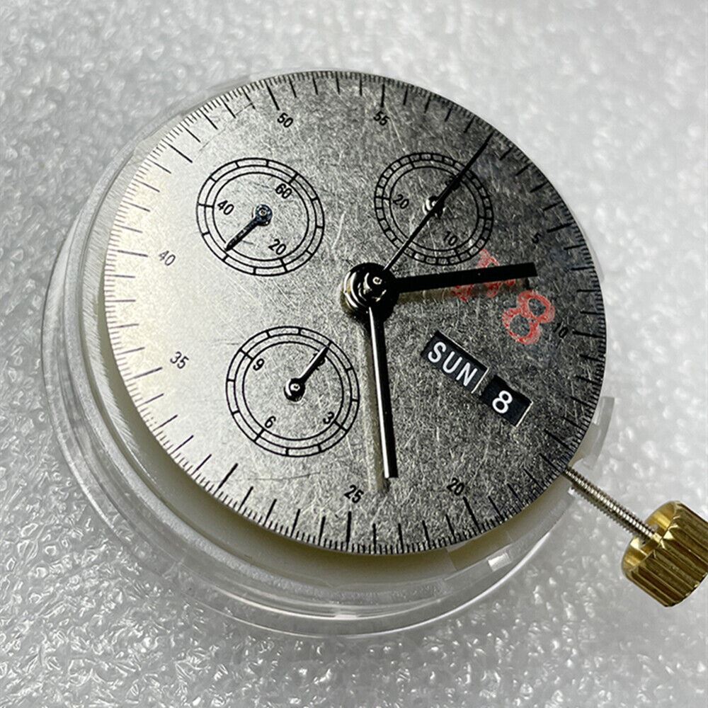 China Made 7750 chronograph watch with black dial, day-date display, and small second at 9 o'clock.