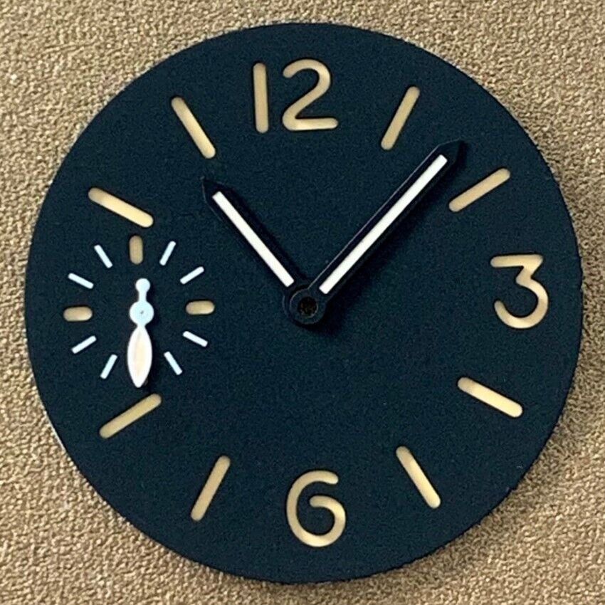 Green luminous 34.5mm watch dial with orange accents for ETA 6497/6498 movements, brand compatible.
