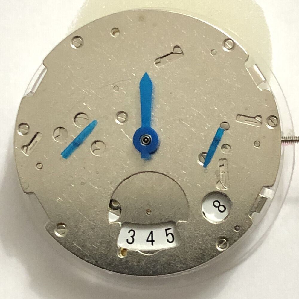 1. Mingzhu JHB08 silver watch movement showcasing 3 hands, date at 6, small seconds at 3 and 9.  