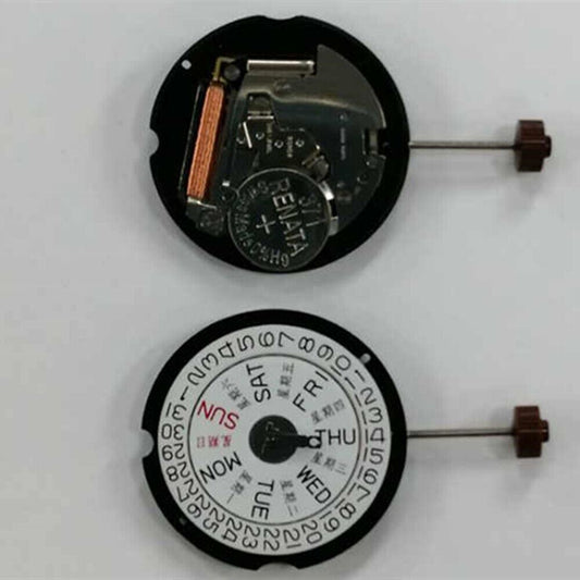 Ronda 507 Swiss quartz watch movement with English & Chinese date display at 3 o'clock from.