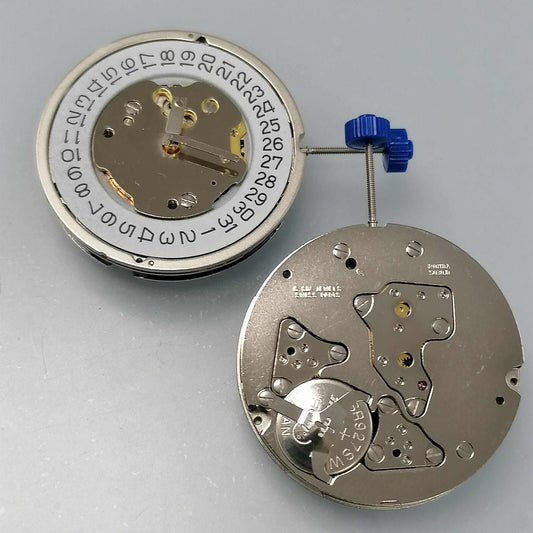 Ronda 5030D Swiss quartz watch movement with date display at 3 o?clock, precise timekeeping.