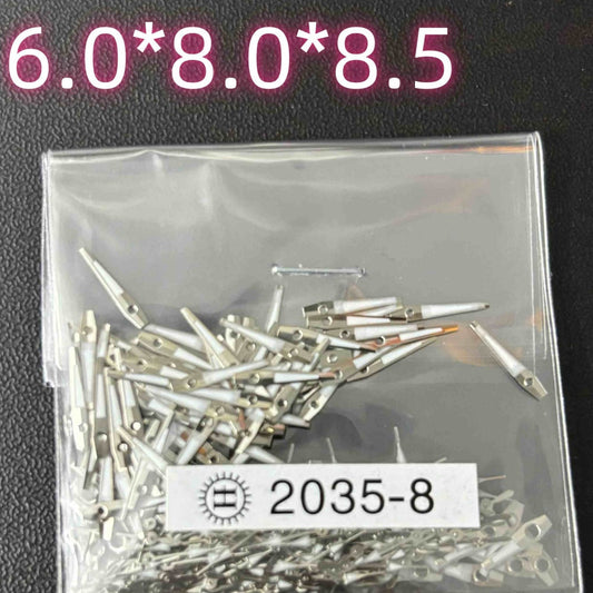 Set of 100 silver trim arrow-shaped watch hands, 8.5mm, compatible with Miyota 2035, 2115, PC21 movements.