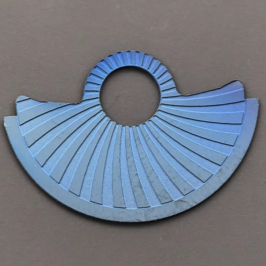 Blue Oblique Wave metal rotor overlay for NH35 NH36 watch movement, enhancing style and performance.