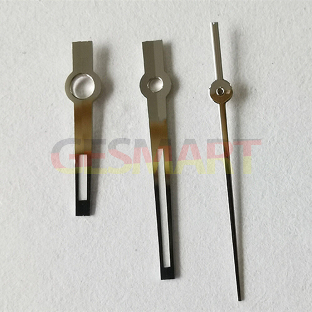 Silver trim green luminous watch hands for NH36, NH35, 7S26 movements, ideal for precise time reading.
