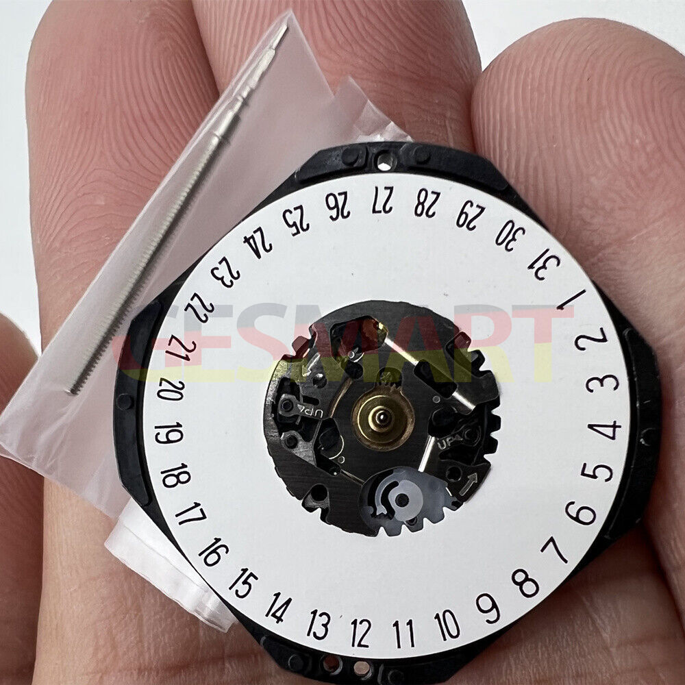 Shiojiri Hattori VX42E quartz watch accessory showing precise day display at 3 and 6 o'clock positions.