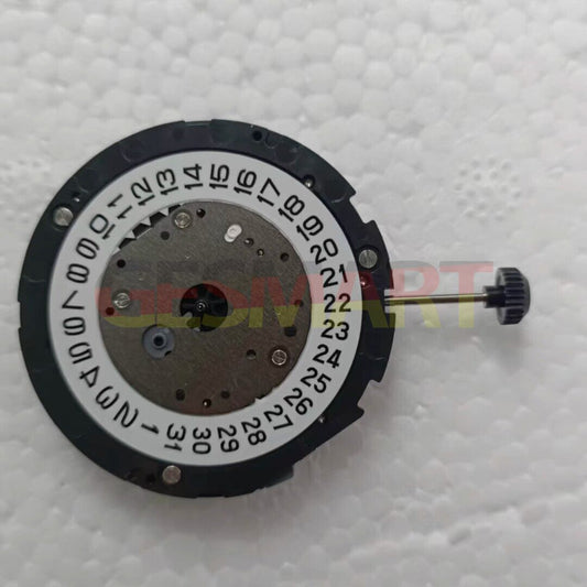 Miyota 6S11 quartz watch movement showing date at 3 o'clock, small second hand at 6 by 12, high precision