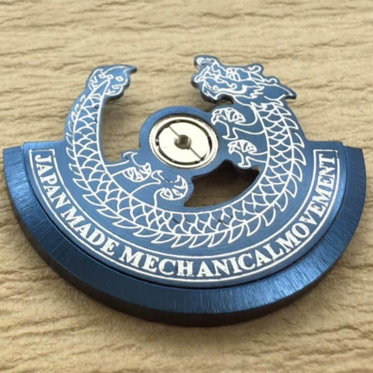 Blue Dragon branded silver carved rotor oscillating weight, compatible with NH35 NH36 watch movement.